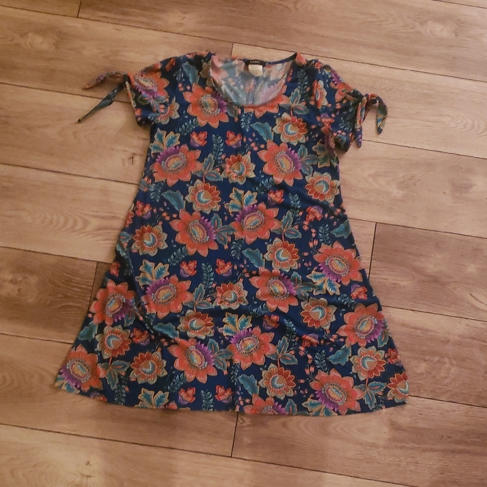Floral  Dress in Blue and Orange
